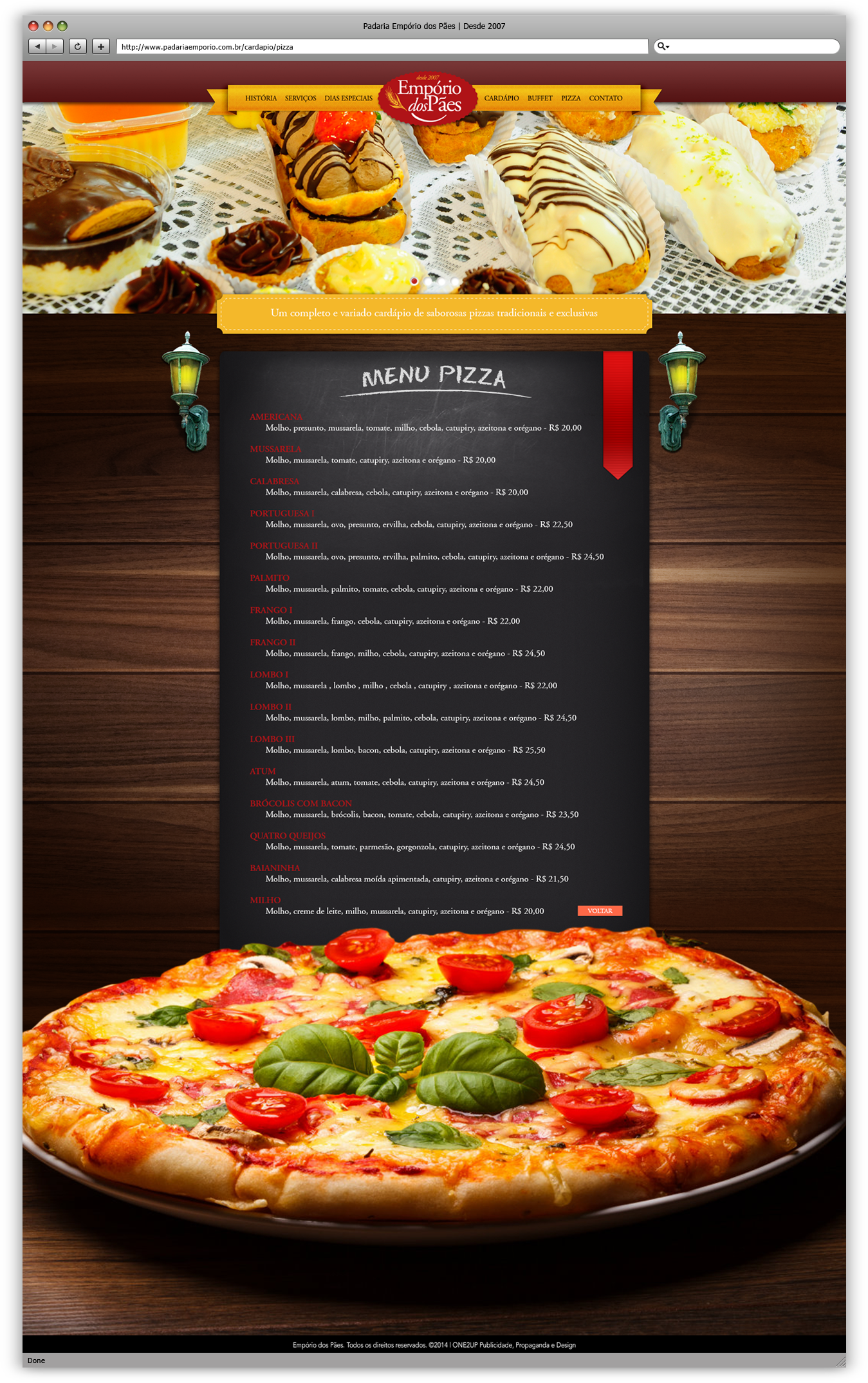 Web Site Padaria Empório dos Pães - Cardápio