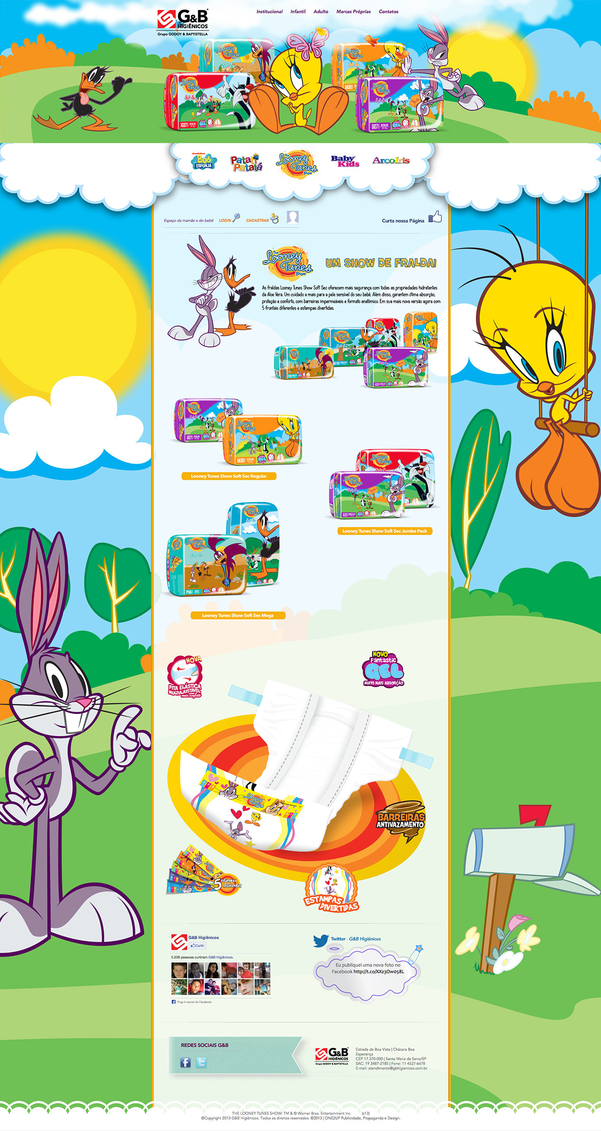 Mockup do site das Fraldas Looney Tunes